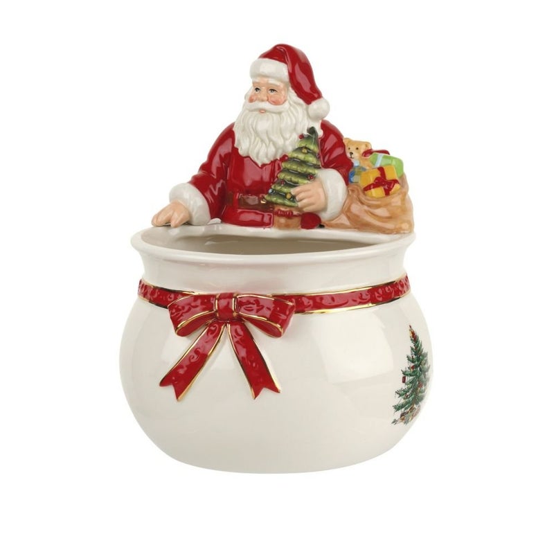 Spode Christmas Tree Candy Bowl - 7.5-Inch Earthenware Bowl for Candy, Nuts, Potpourri, Holiday DÃ©cor - Food-Safe Decorative Design with Santa & Tree Motif - Christmas Gift, Festive Tabletop Accent - Image 1